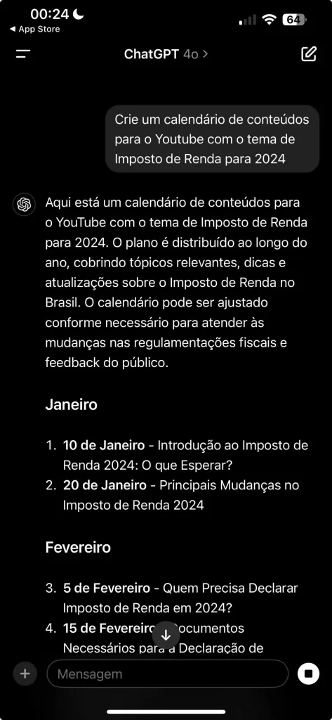 ChatGPT - Exemplo no Iphone