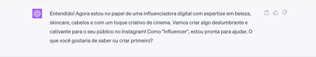 ChatGPT - criação de persona influencer