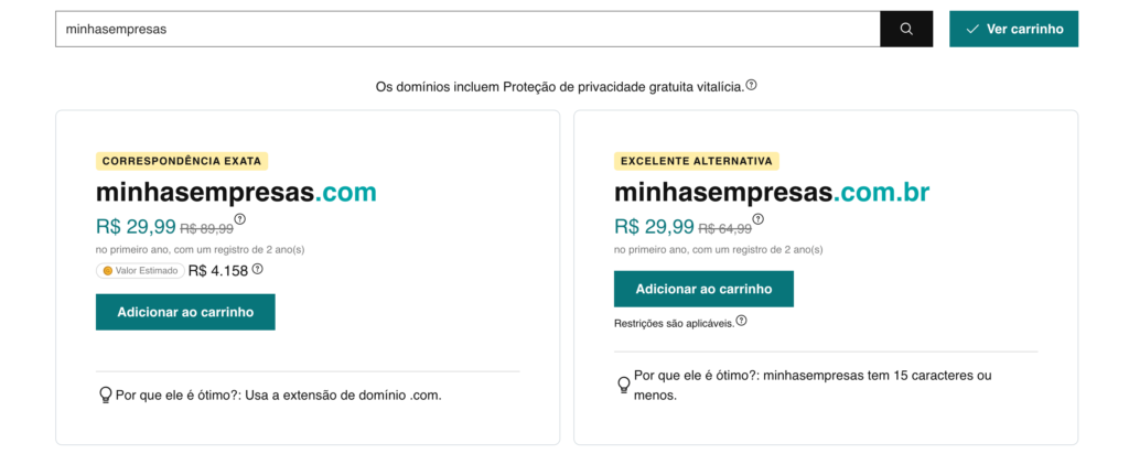 Godaddy - Escolha de um domínio web