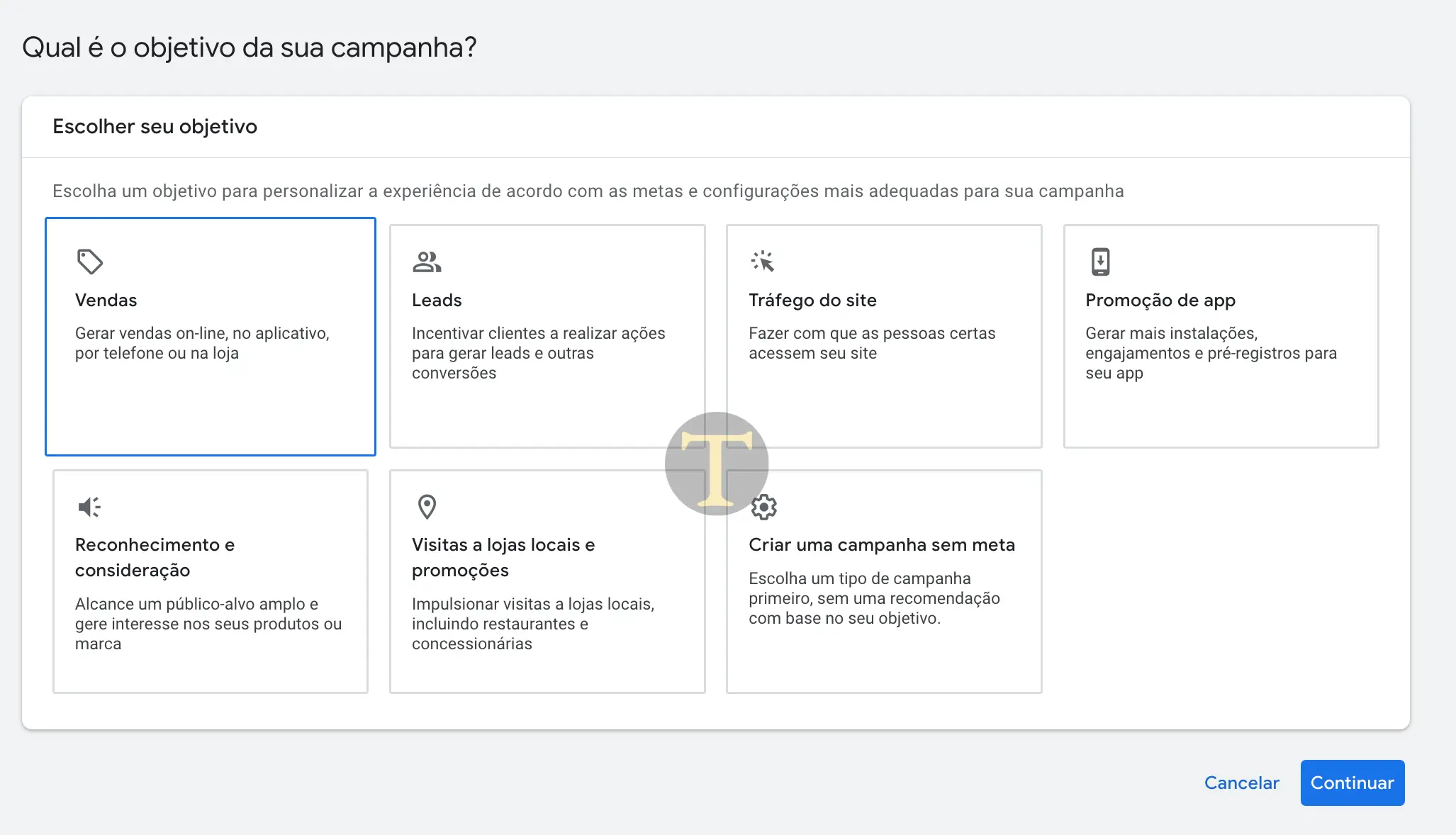 Objetivos da Campanha Google