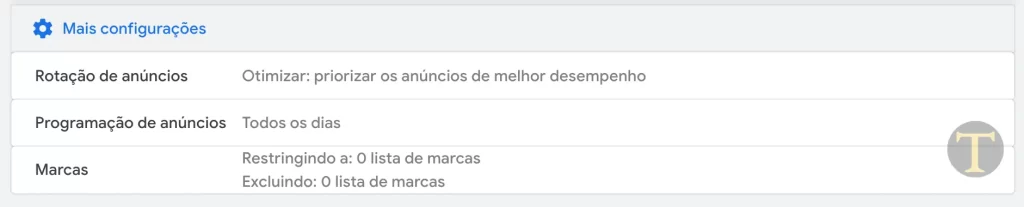 Configurações no Google Ads