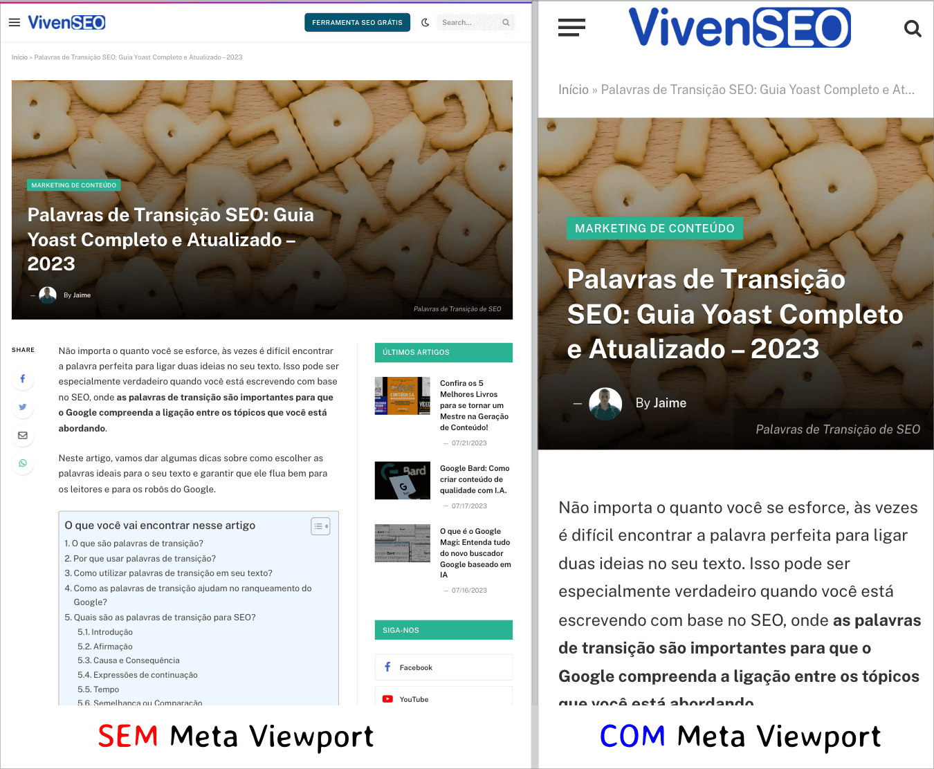 Comparação Meta Tag Viewport