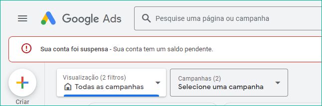 Google Ads - Alerta de Suspensão da Conta