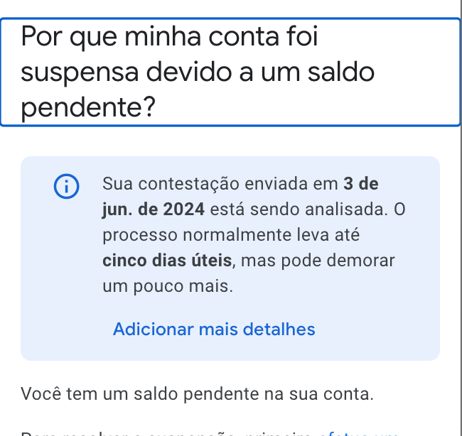 Chamado de Conta Suspensa no Google Ads