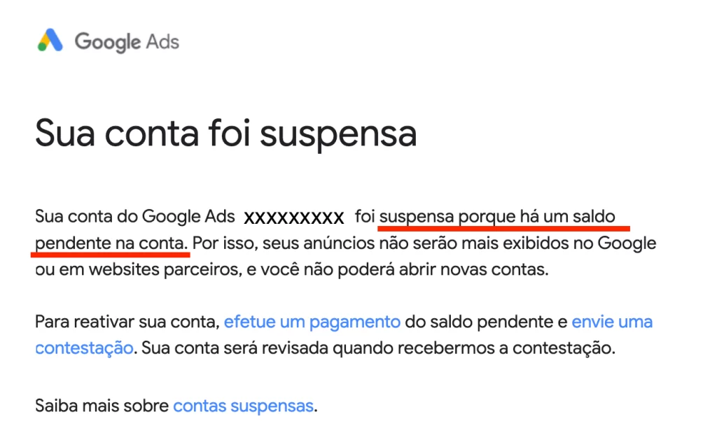 Email de Conta Suspensa no Google Ads