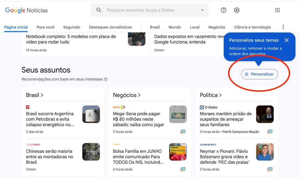 Google News - Preferências