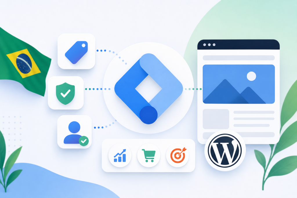 Google Tag Manager no Data Manager organizado em painel de dados e conversões no WordPress