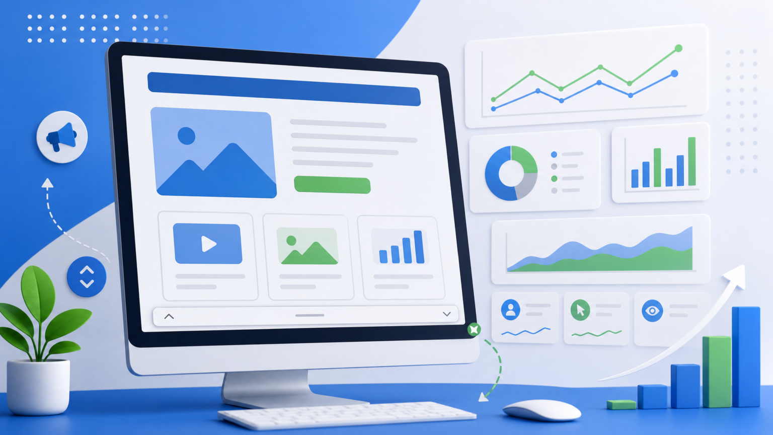 Tela de desktop com anúncio âncora dinâmico do AdSense representado de forma abstrata
