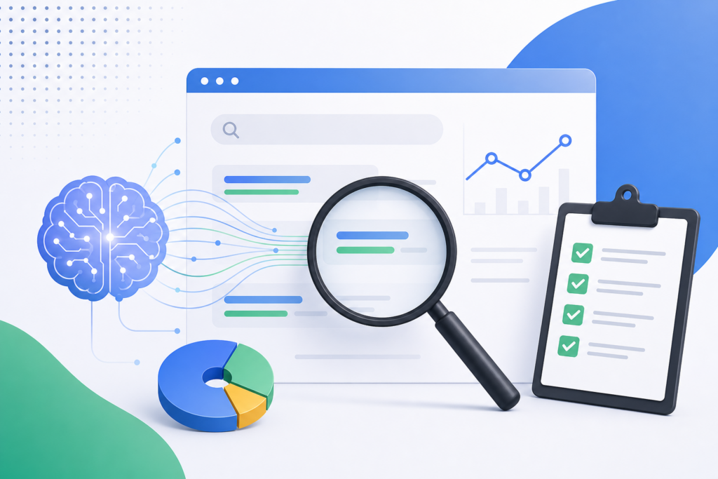Termos de pesquisa Google Ads IA com checklist de análise