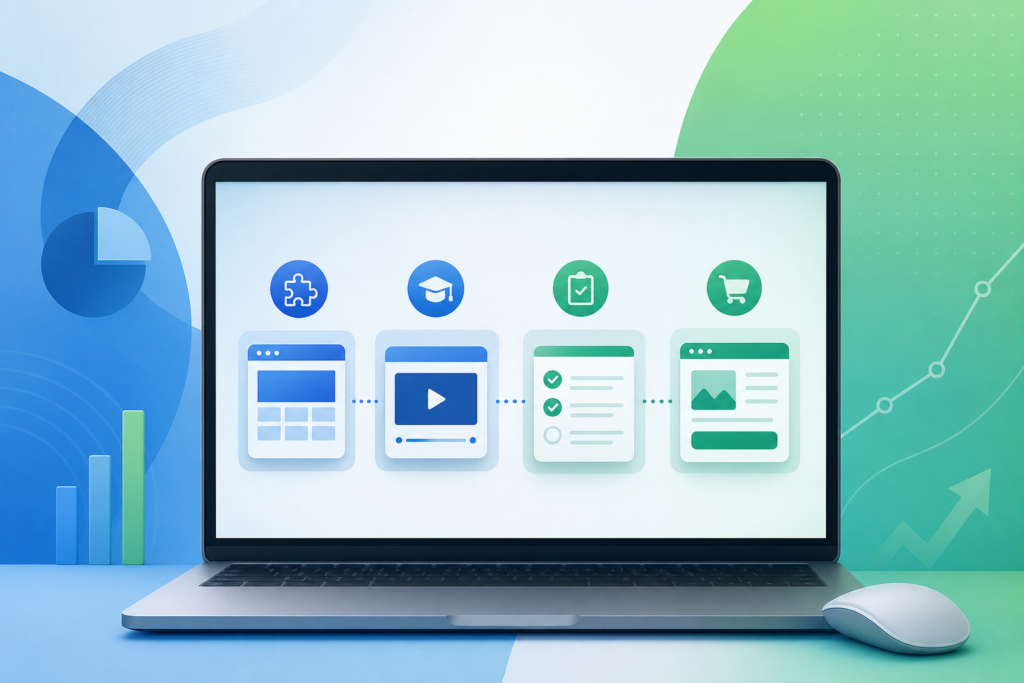 Prompts para curso online estruturando promessa, módulos, aulas, exercícios e página de vendas