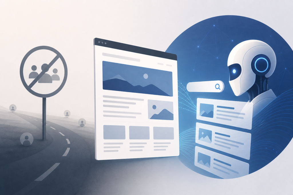 Tráfego orgânico zero e busca com IA para sites médios