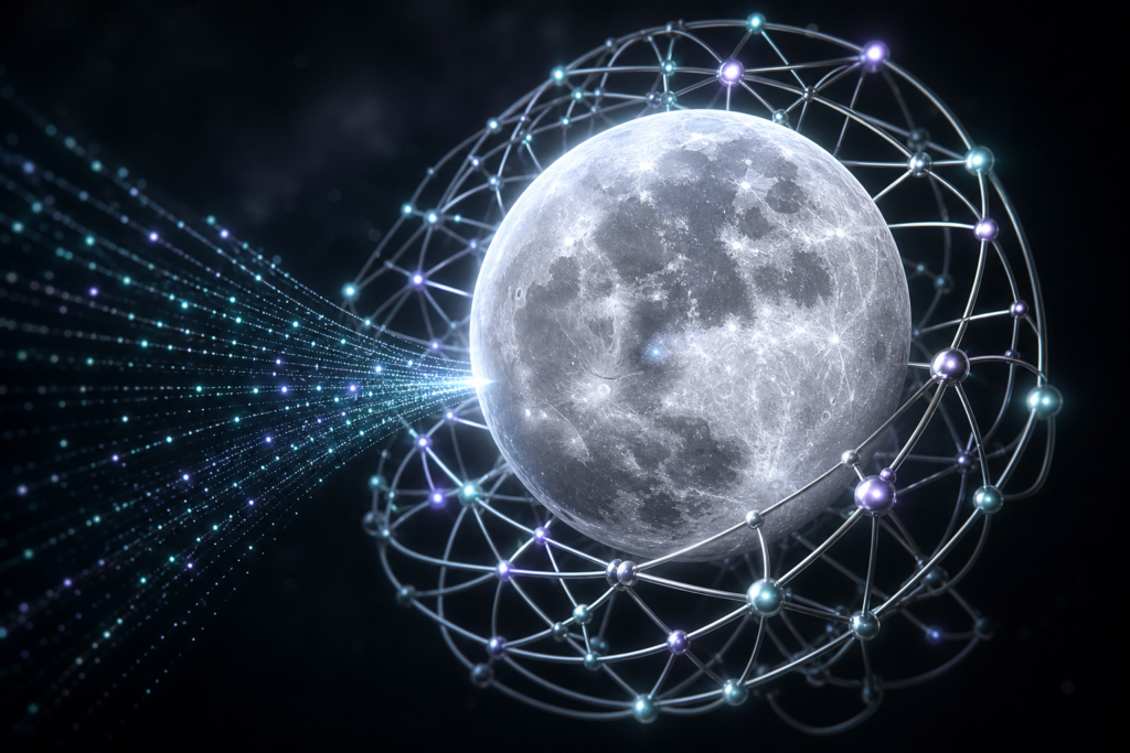 Preço do GPT-5.6 Luna cai 80%: o que muda na API em 2026 Preço do GPT-5.6 Luna com lua envolvida por rede neural de inteligência artificial
