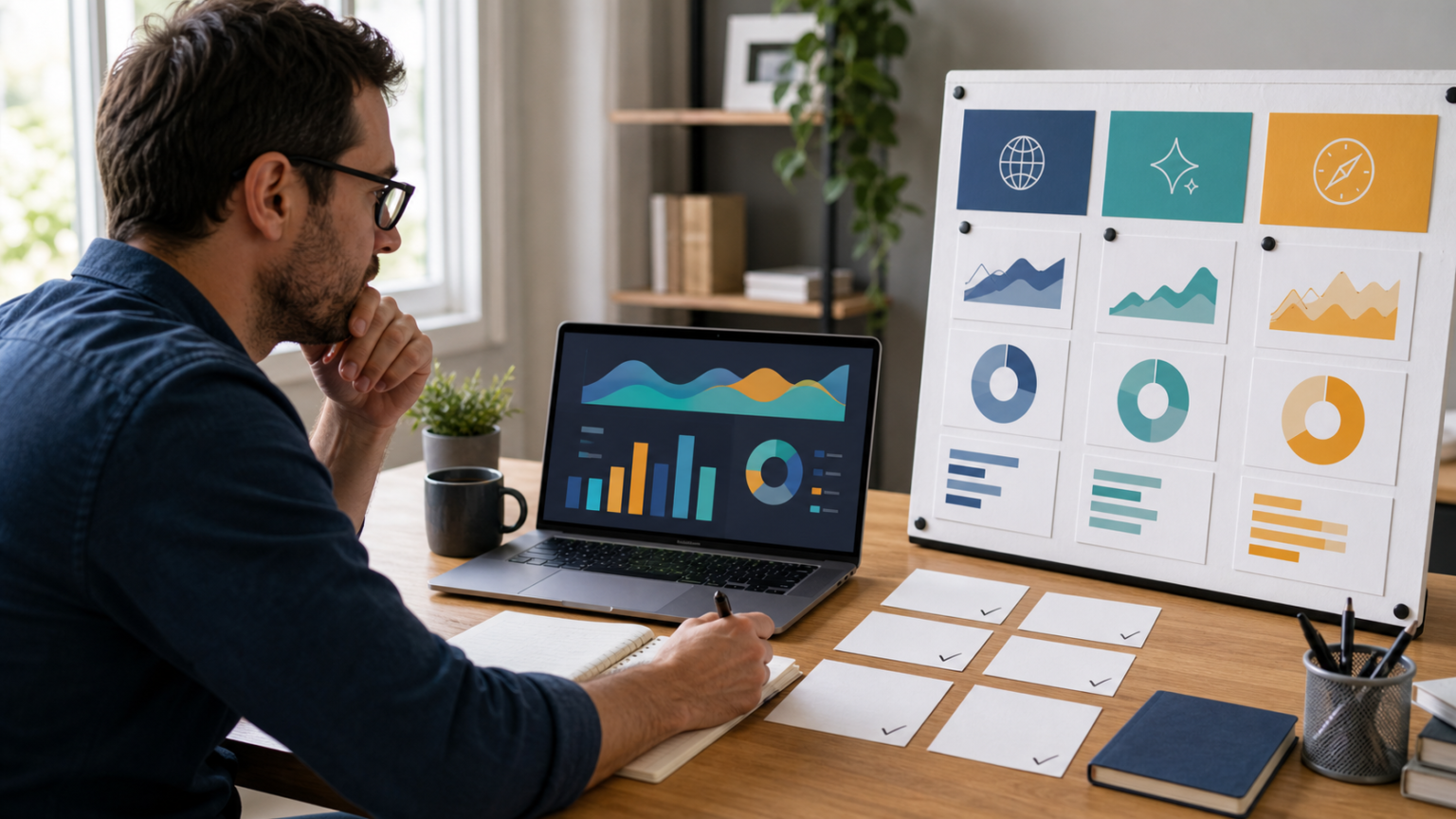 Relatório de IA generativa Search Console: o que muda Analista revisa métricas do relatório de IA generativa Search Console em um fluxo de medição