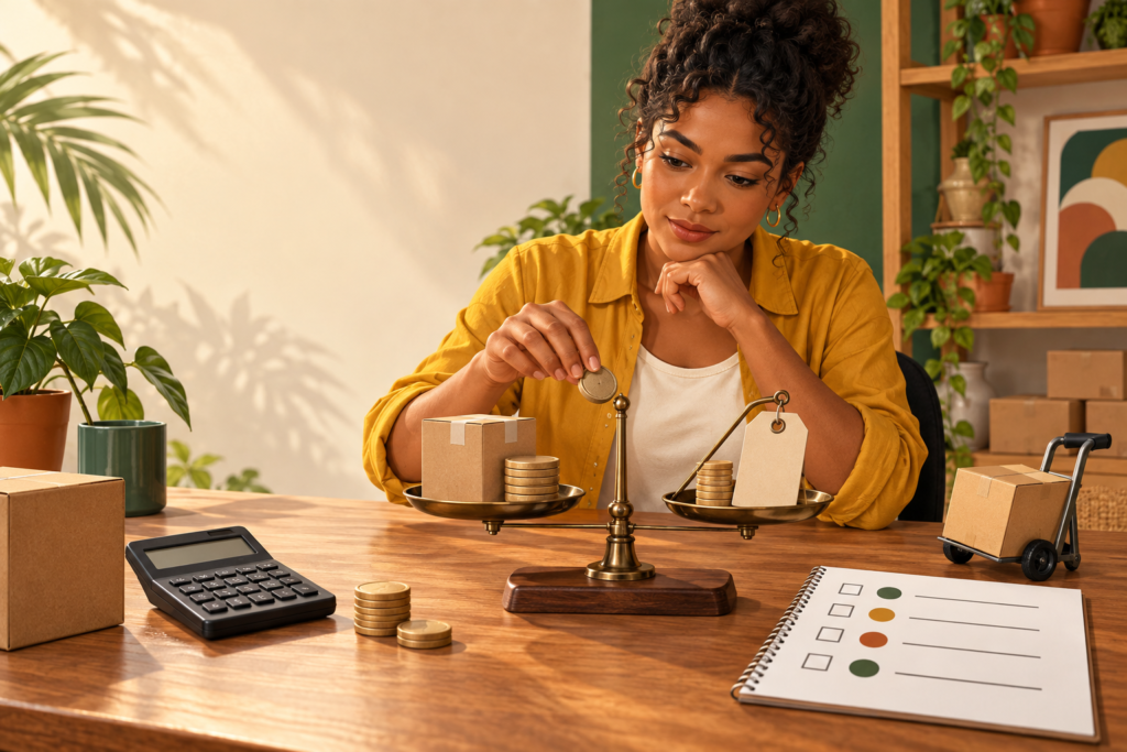 Calculadora Shopee 2026: sua margem pode estar errada Calculadora Shopee: lojista comparando preço, custos, frete e margem antes de anunciar