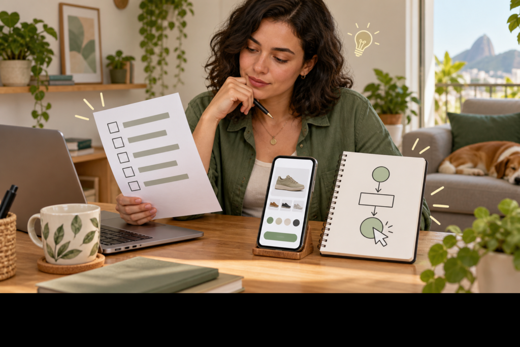 Como ser afiliado Shopee: pessoa conferindo checklist, produto e primeiro link