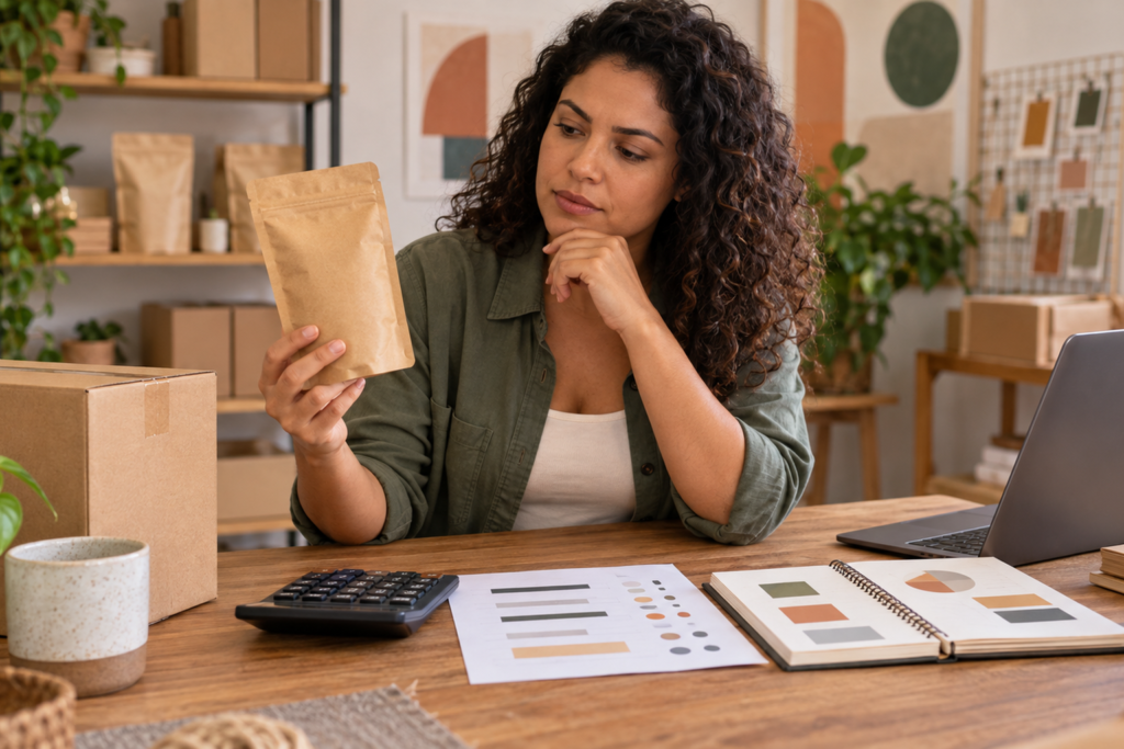 Como vender na Amazon: as taxas que surpreendem iniciantes Como vender na Amazon: lojista comparando produto, logística, custos e margem antes de anunciar
