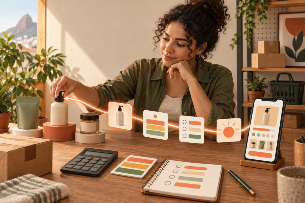 Como anunciar na Shopee sem torrar sua margem com Ads Como anunciar na Shopee: vendedor configurando campanha com produto, orçamento e checklist